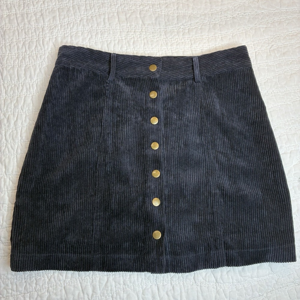 FAVLUX Corduroy Mini Skirt Jr M Navy Blue Snap Front  A-Line Y2K Retro Coquette‎